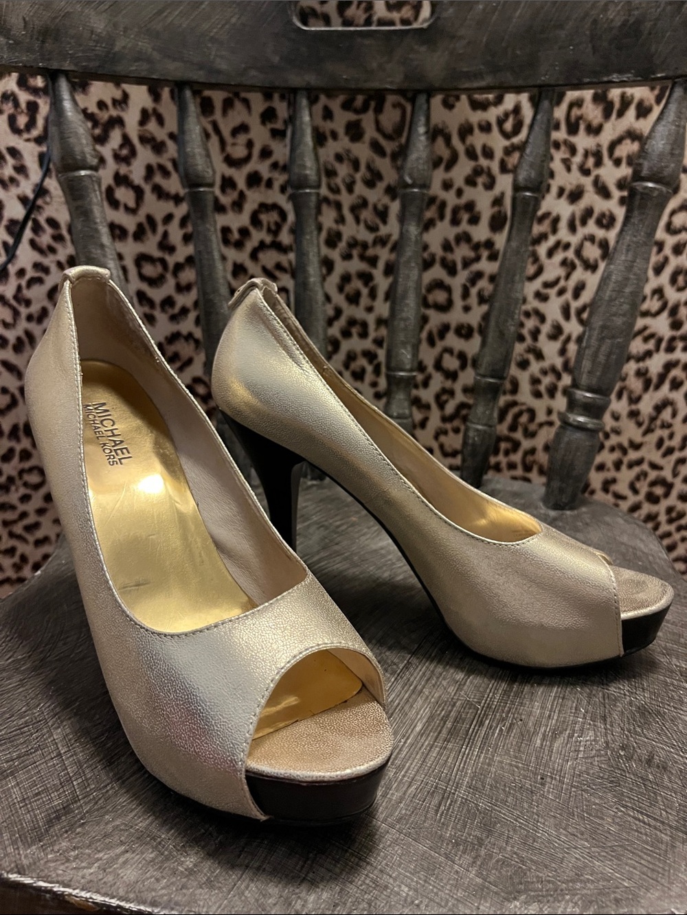 MICHAEL Michael Kors Metallic Gold Peep-Toe Platform Heels